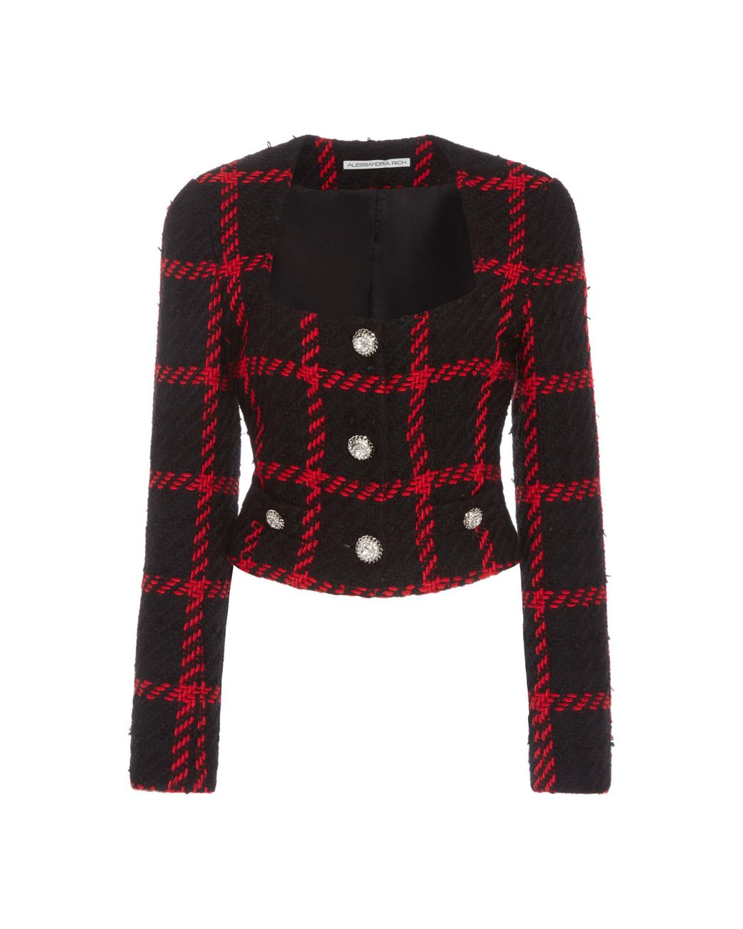 Alessandra Rich Cropped Checked Tweed Jacket | Lyst