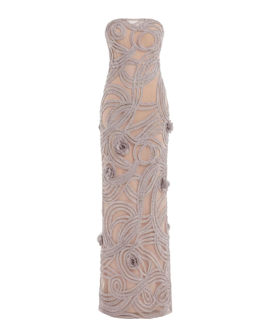 Greta Constantine Natural Plumore Embroidered Maxi Dress