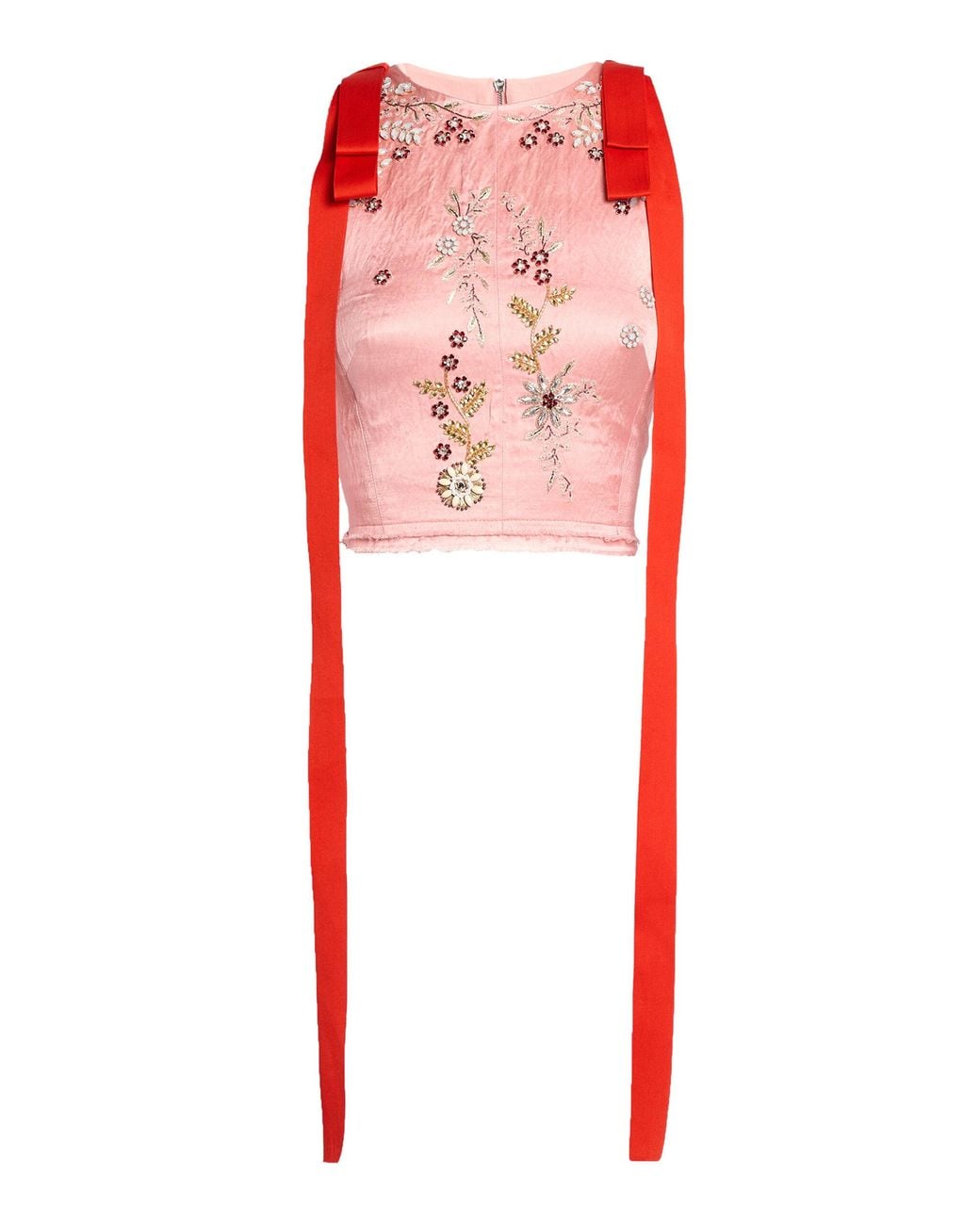 Erdem Embroidered Satin Cropped Top