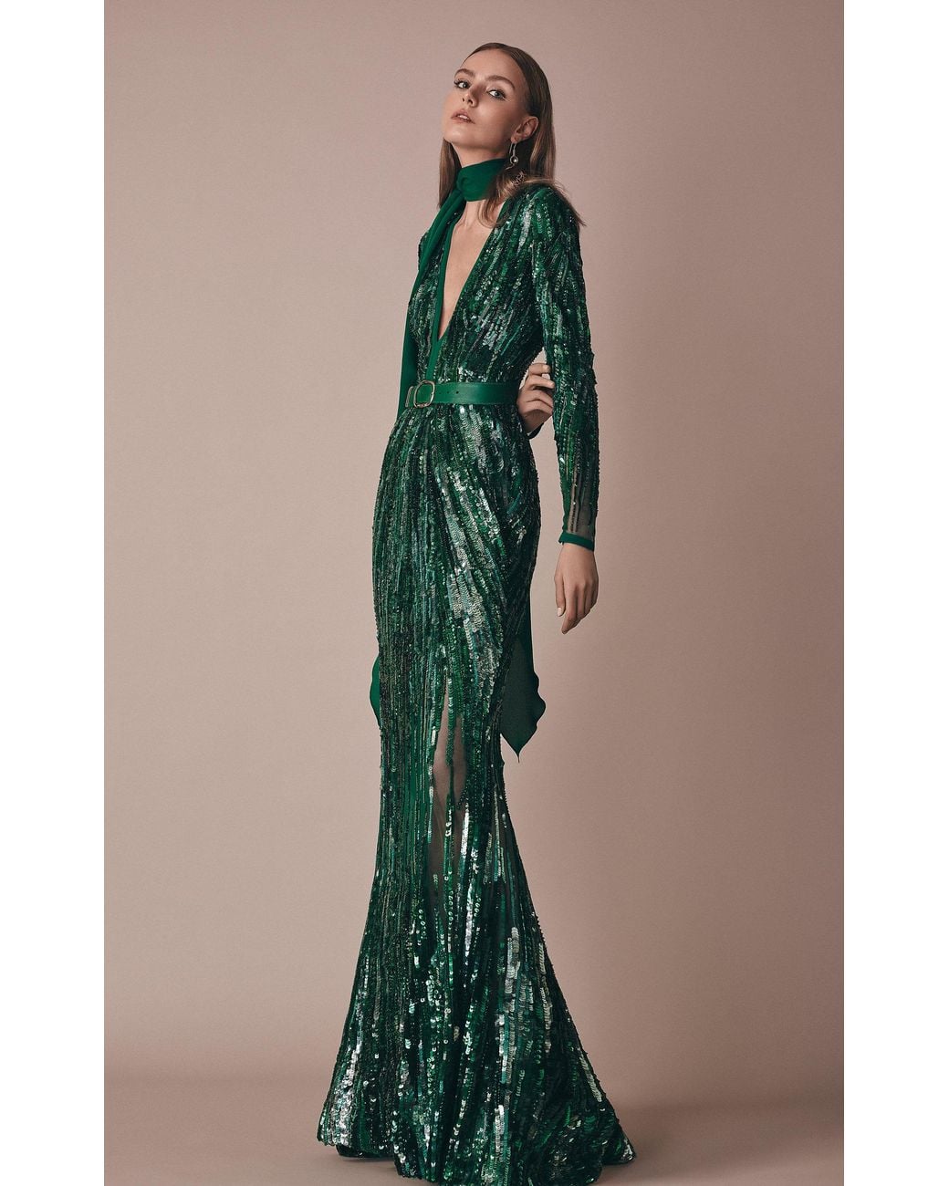 Elie Saab Sequin Embroidered Tulle Gown in Green | Lyst