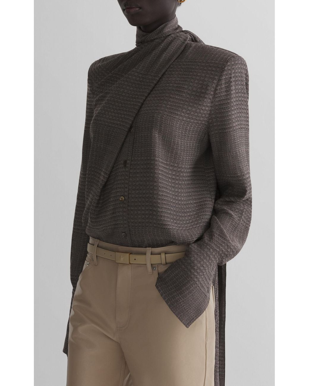 Mugler Gray Plaid Draped Top