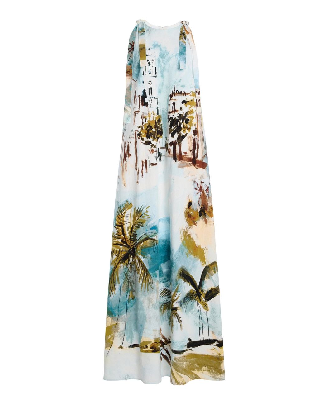 Oscar de la Renta White Printed Stretch Cotton-Poplin Maxi Dress