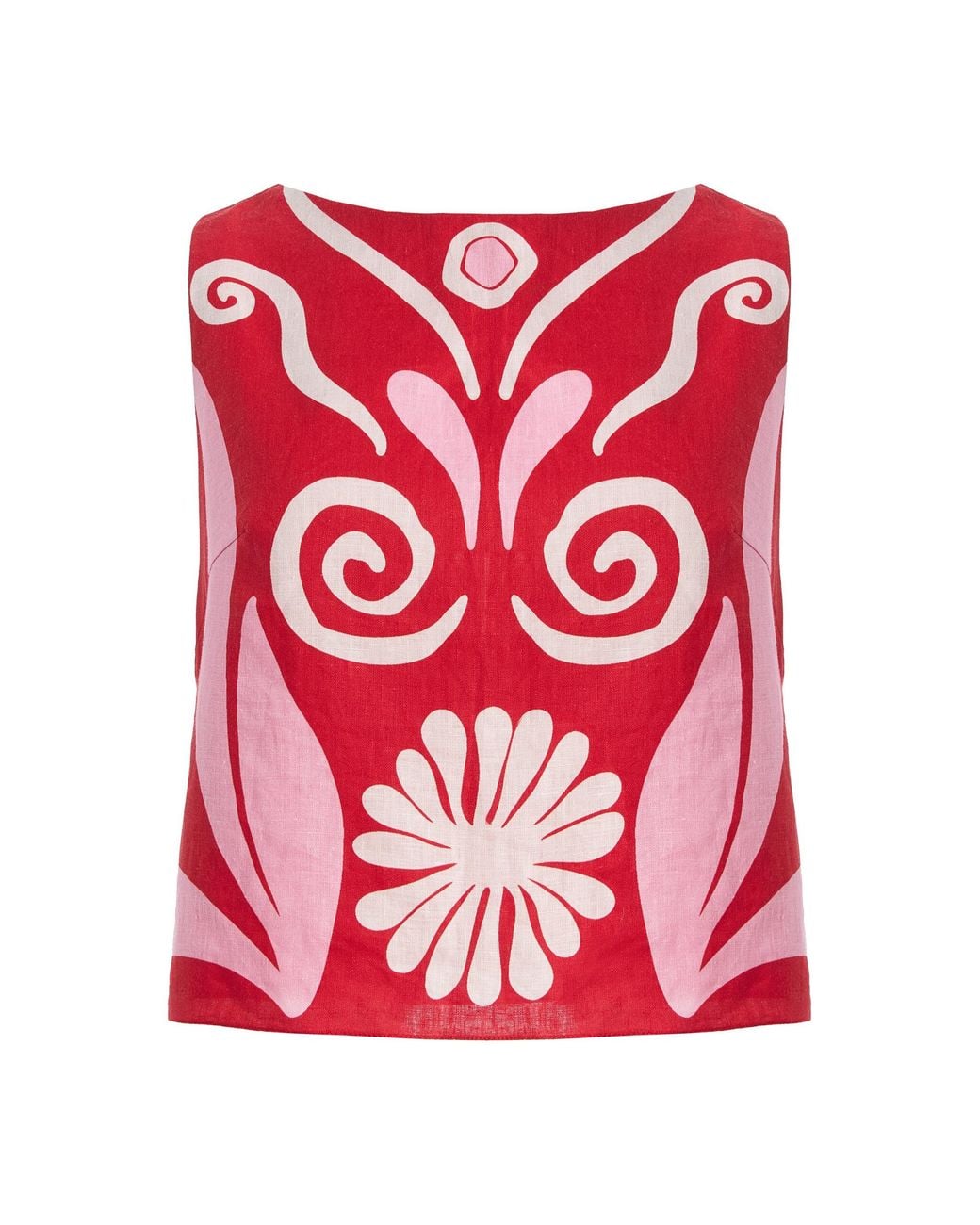 Cala De La Cruz Red Avelino Printed Linen Top