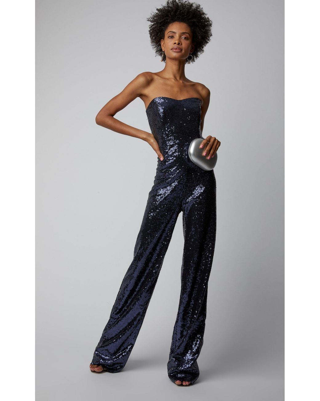 Saloni Aurelie Strapless Sequin Jumpsuit in Blue Lyst