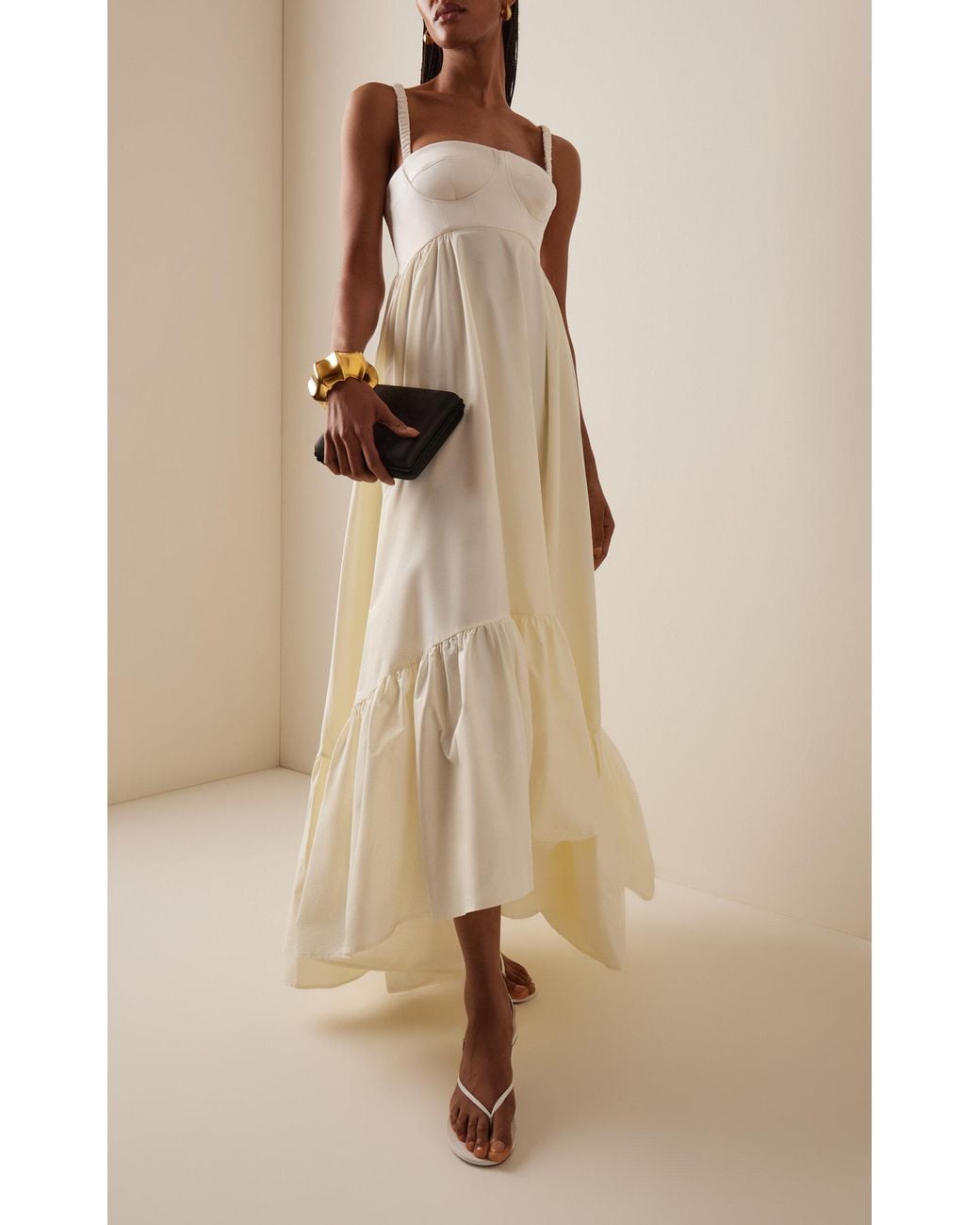 Anna October Snowdrop Asymmetric Cotton-blend Maxi Dress in White
