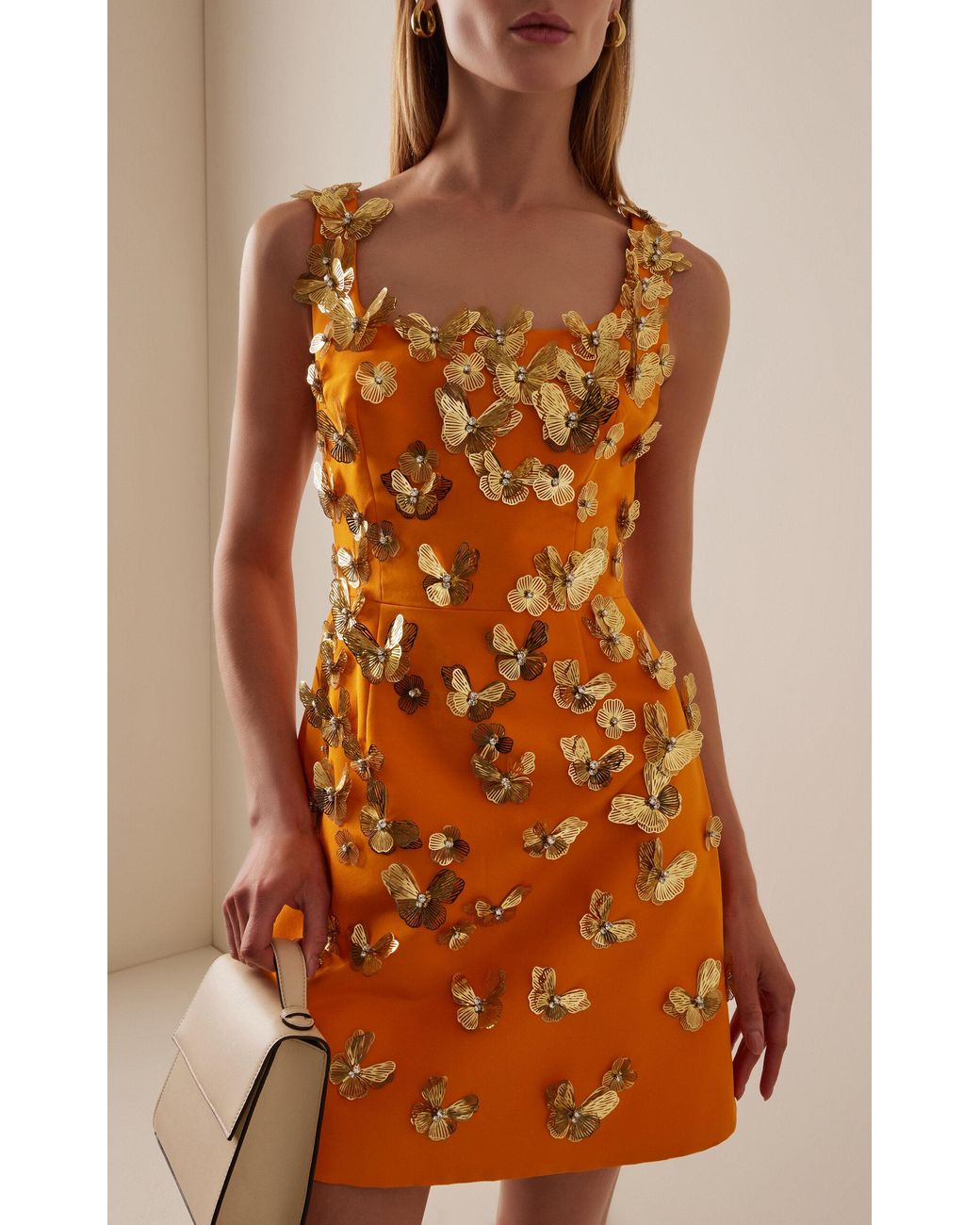 orange dress with gold butterflies Butterfly Applique Sleeveless Slit Gown by GLS Gloria GL3212 – ABC Fashion