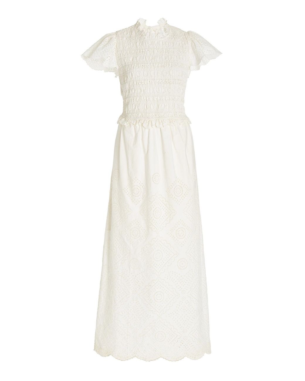Sea Vienne Smocked Cotton Broderie Anglaise Maxi Dress in White | Lyst UK