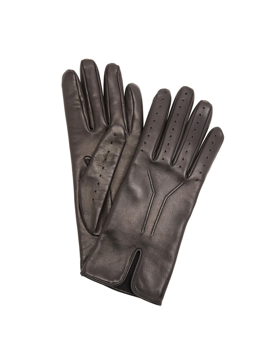 Saint Laurent Gray Slit Leather-Silk Gloves