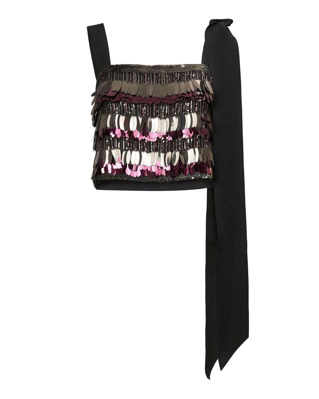 Carolina Herrera Black Sequined Silk Double Georgette Top