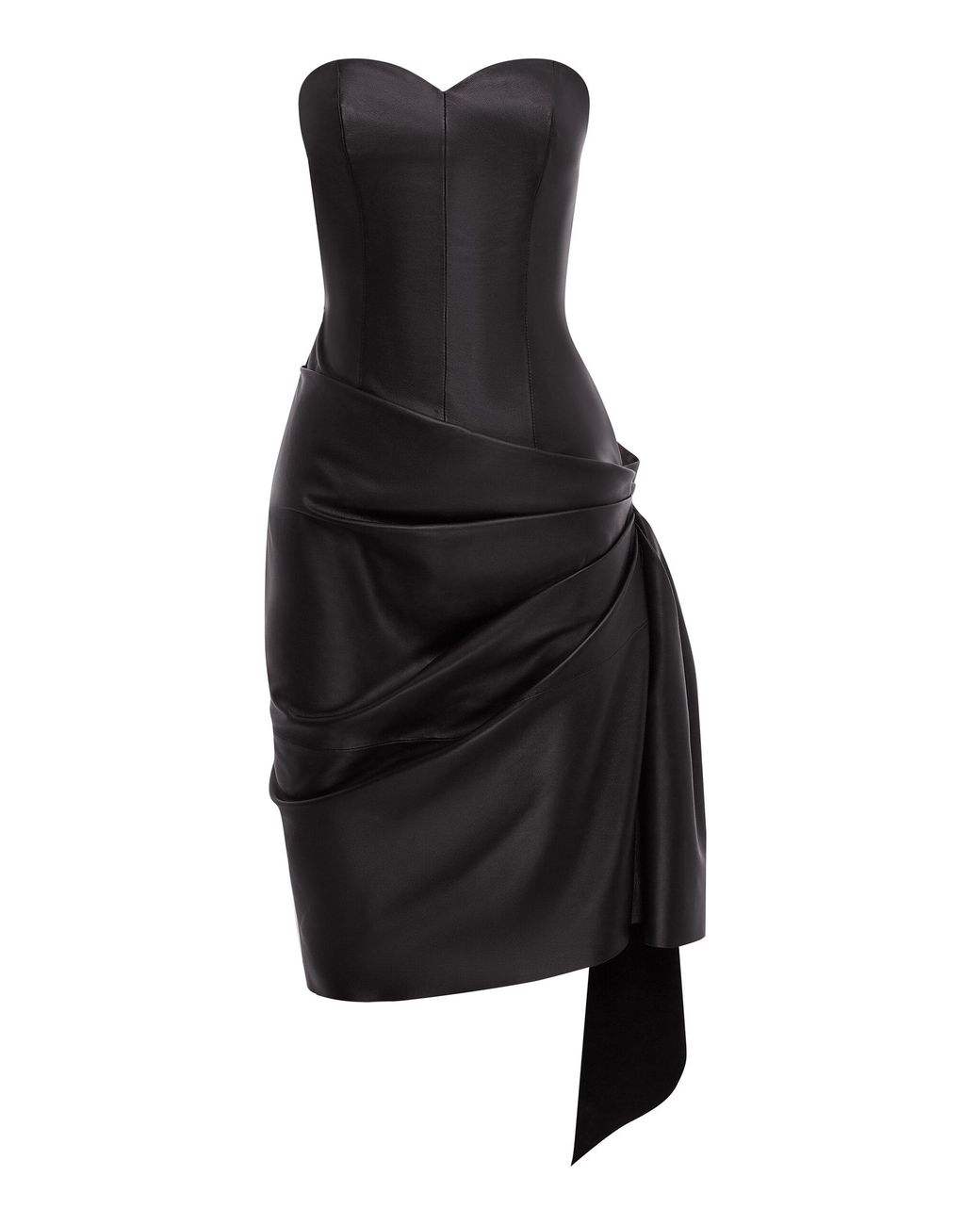 Alex Perry Black Draped Leather Mini Dress