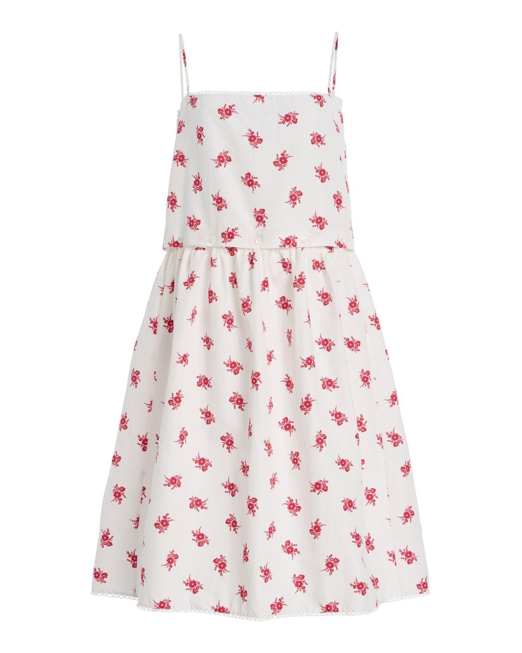 Miu Miu Red Button-Detailed Floral Cotton-Linen Midi Dress