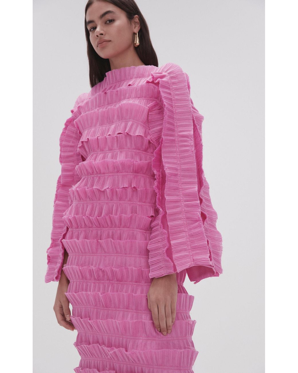 aje palladium ruffled midi dress Palladium Ruffled Mini Dress | Muted Fuchsia