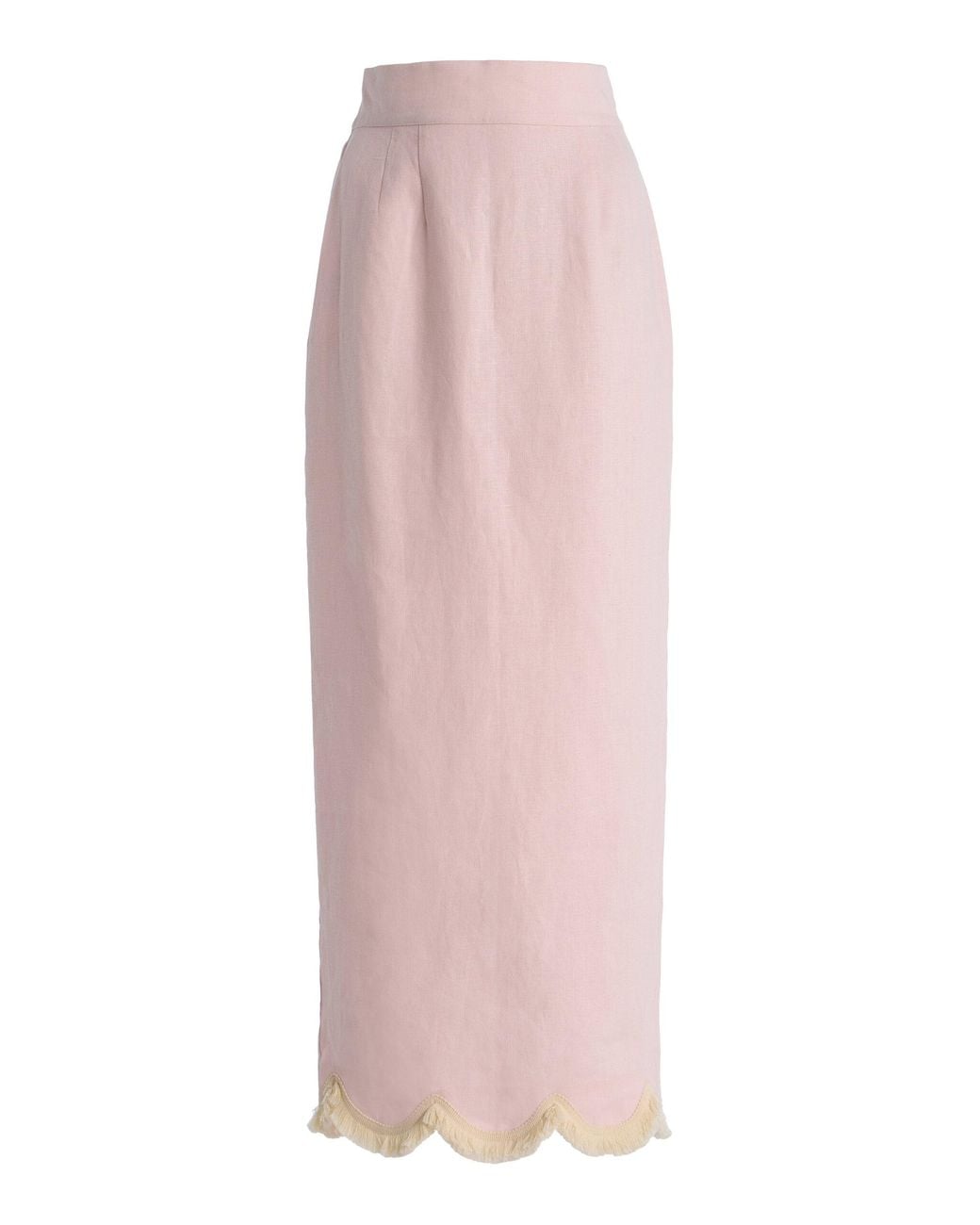 Posse Pink Exclusive Essie Fringed Linen Maxi Column Skirt