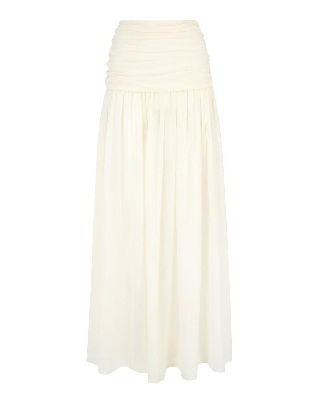 De La Vali White Agapito Ruched Crepe Maxi Skirt