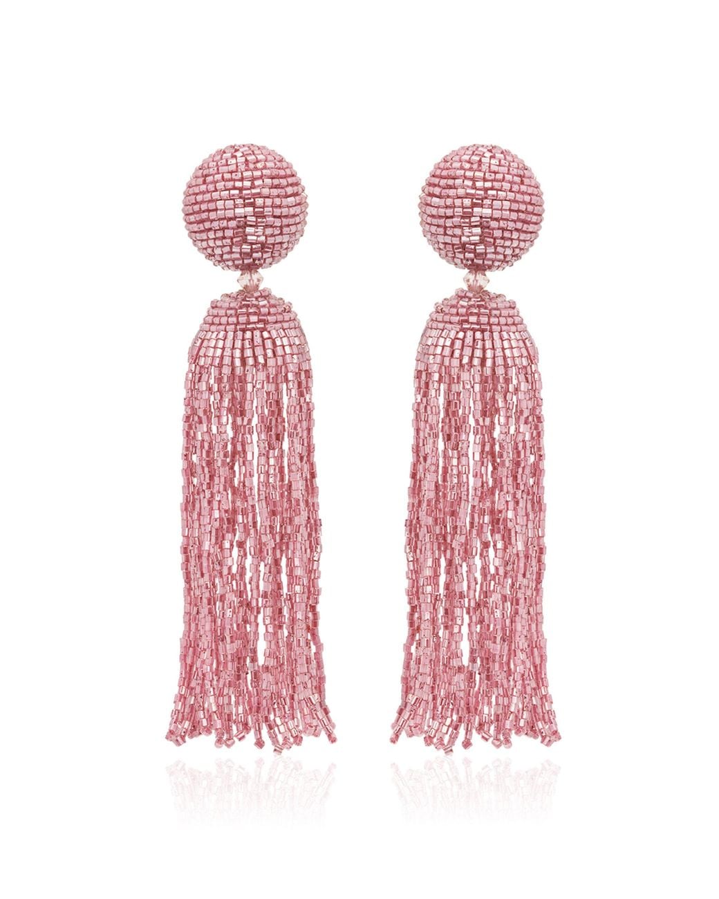 Oscar de la Renta Pink Metallic Beaded Tassel Earrings