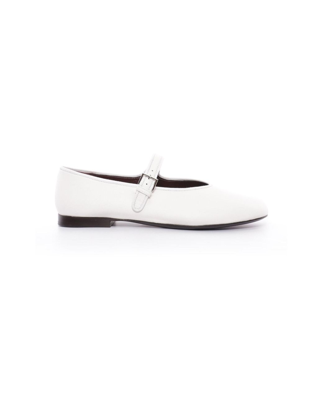 The Row White Boheme Leather Mary Jane Flats