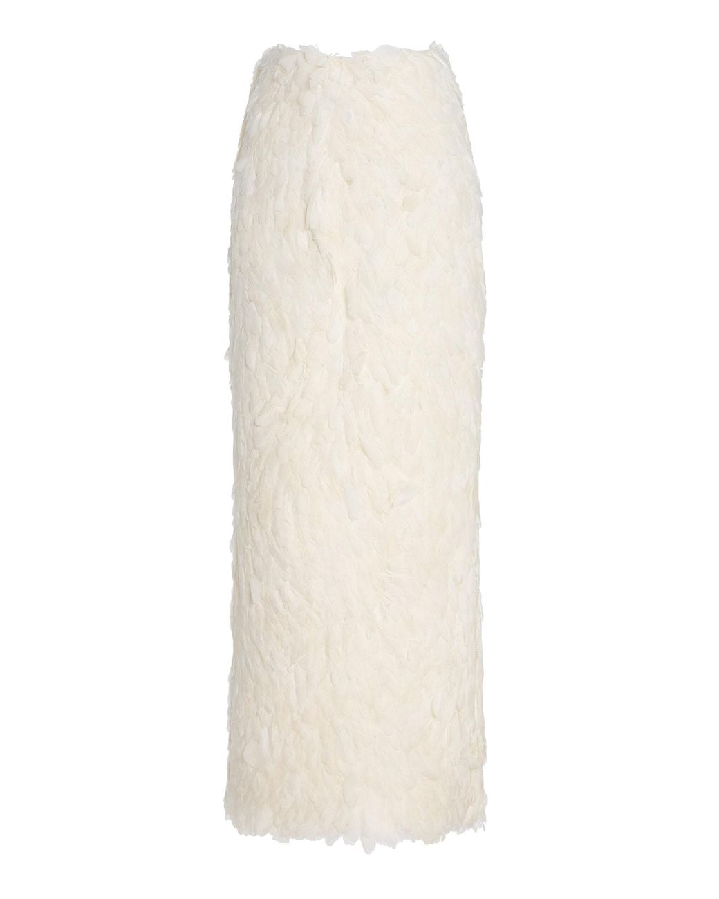 Atelier Prabal Gurung White Hand-Feathered Midi Skirt