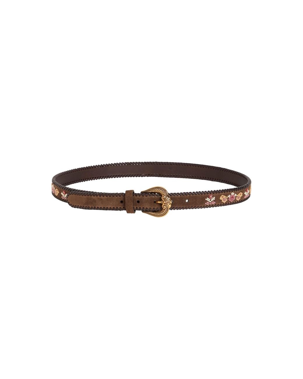 Etro Brown Paisley-Embroidered Leather Belt