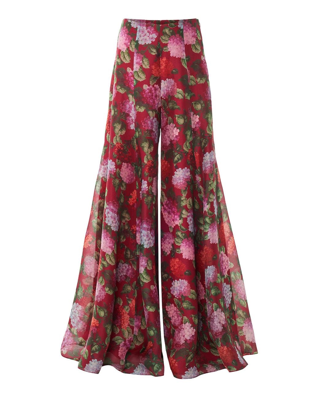 Carolina Herrera Red High-Rise Hydrangea-Printed Crepe Wide-Leg Pants