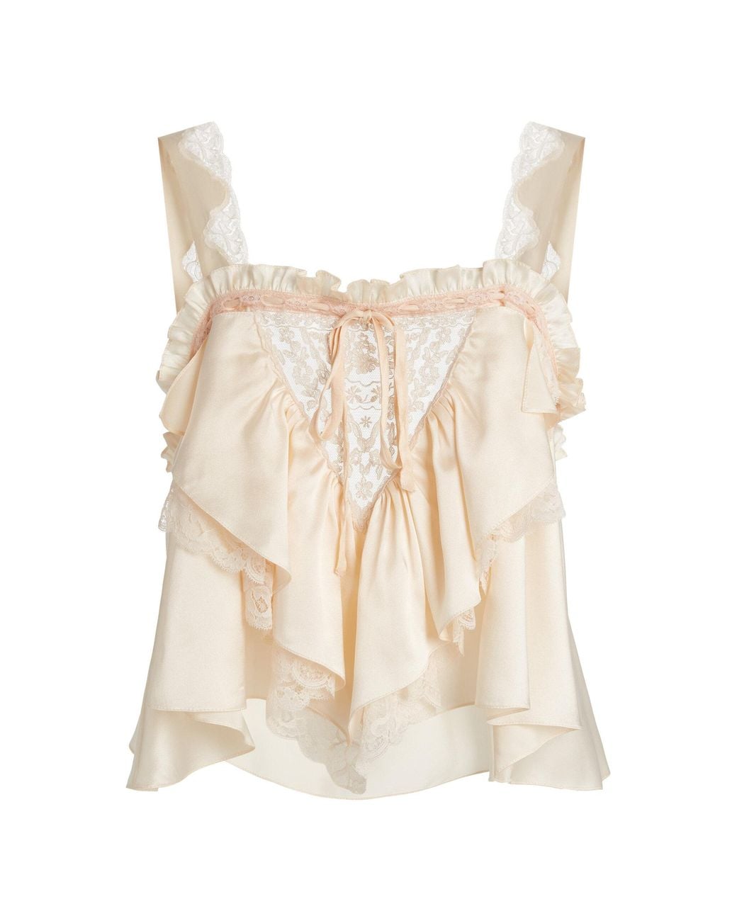 Chloé Natural Lace-Trimmed Silk Satin Top