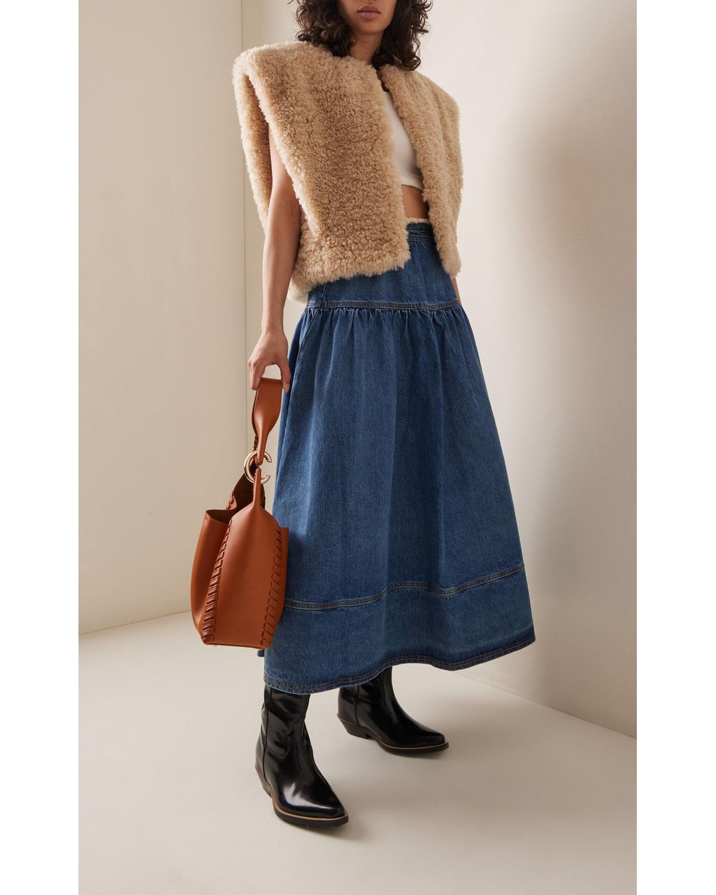 Ulla Johnson Astrid Frayed Denim Maxi Skirt in Blue Lyst
