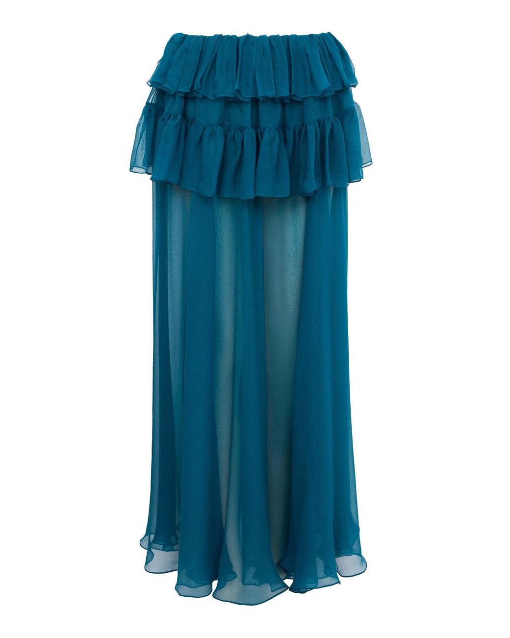 Chloé Blue Silk Mousseline Ruffled Maxi Skirt