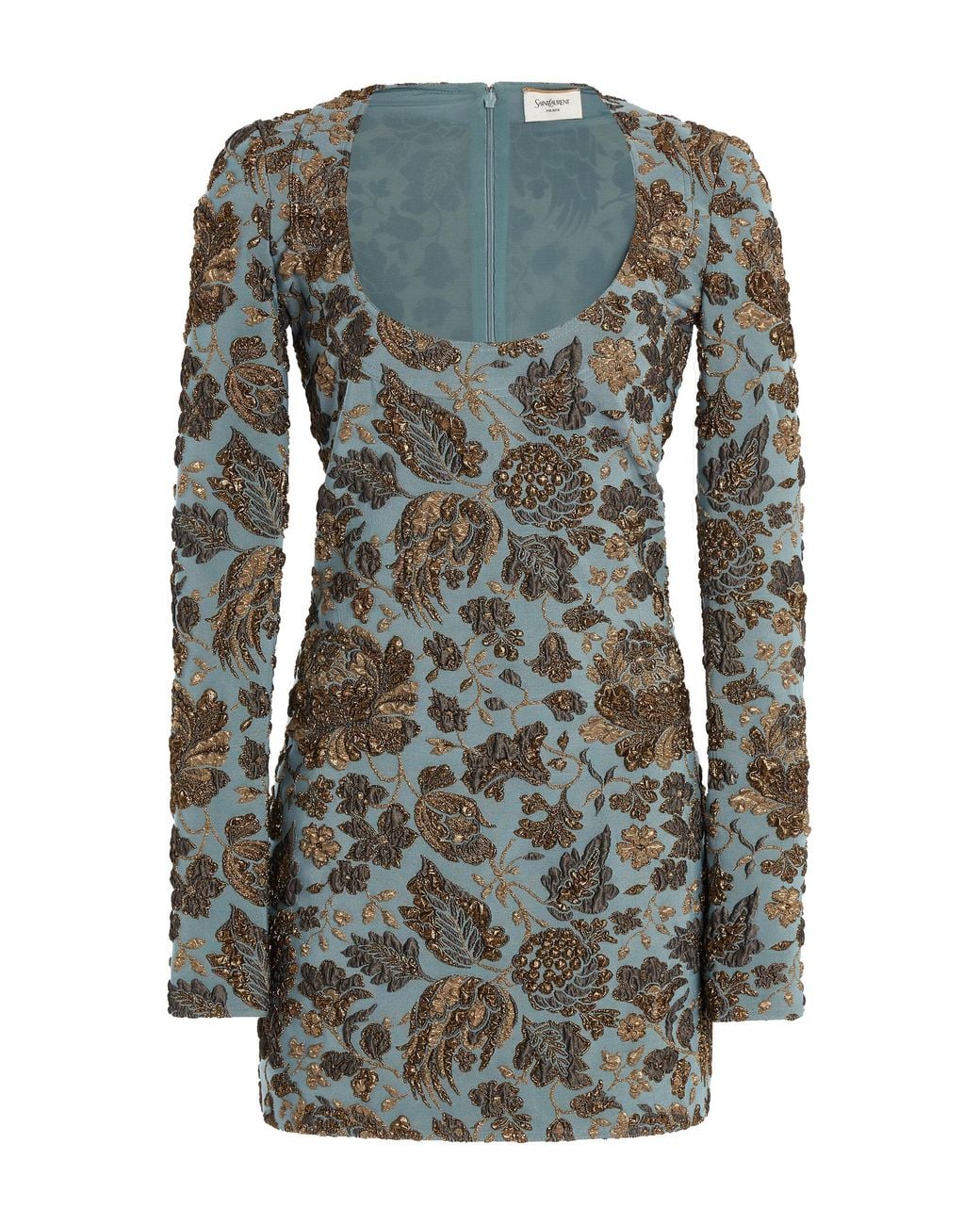 Saint Laurent Gray Décolleté Stretch-Brocade Mini Dress