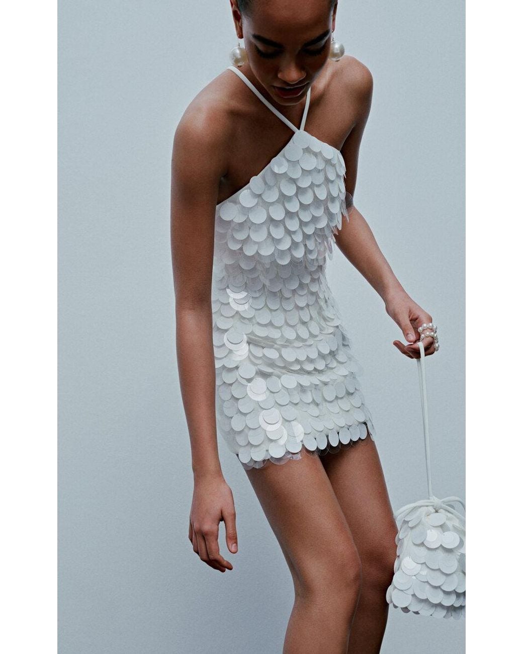 Ila Veronica Paillette-sequined Halter Mini Dress in White | Lyst
