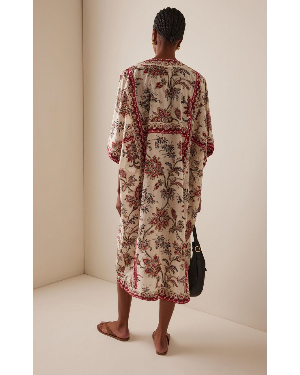 Sea Cassandra Floral Cotton Midi Caftan Dress in Pink | Lyst