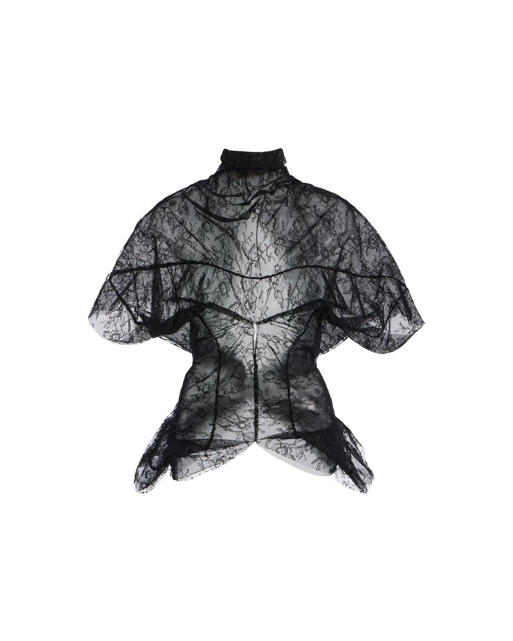 Colleen Allen Black Draped Lace-Tulle Top