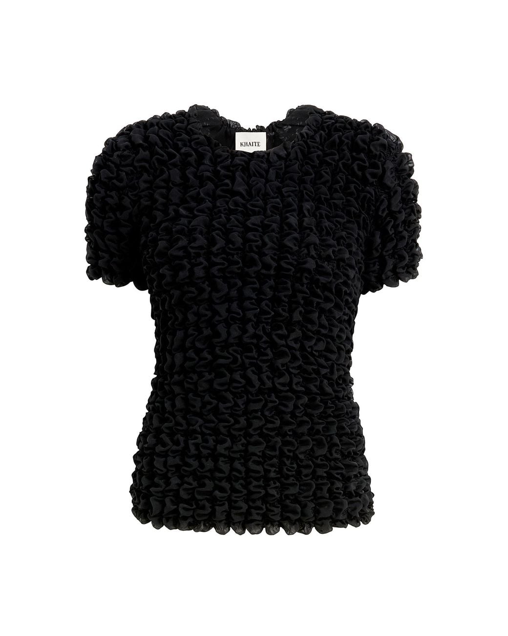Khaite Black Polly Smocked Silk-Chiffon Top