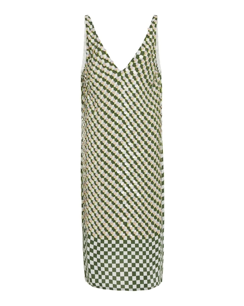 Dries Van Noten Debbie Sequined Checkered Crepe Midi Dress in Green | Lyst
