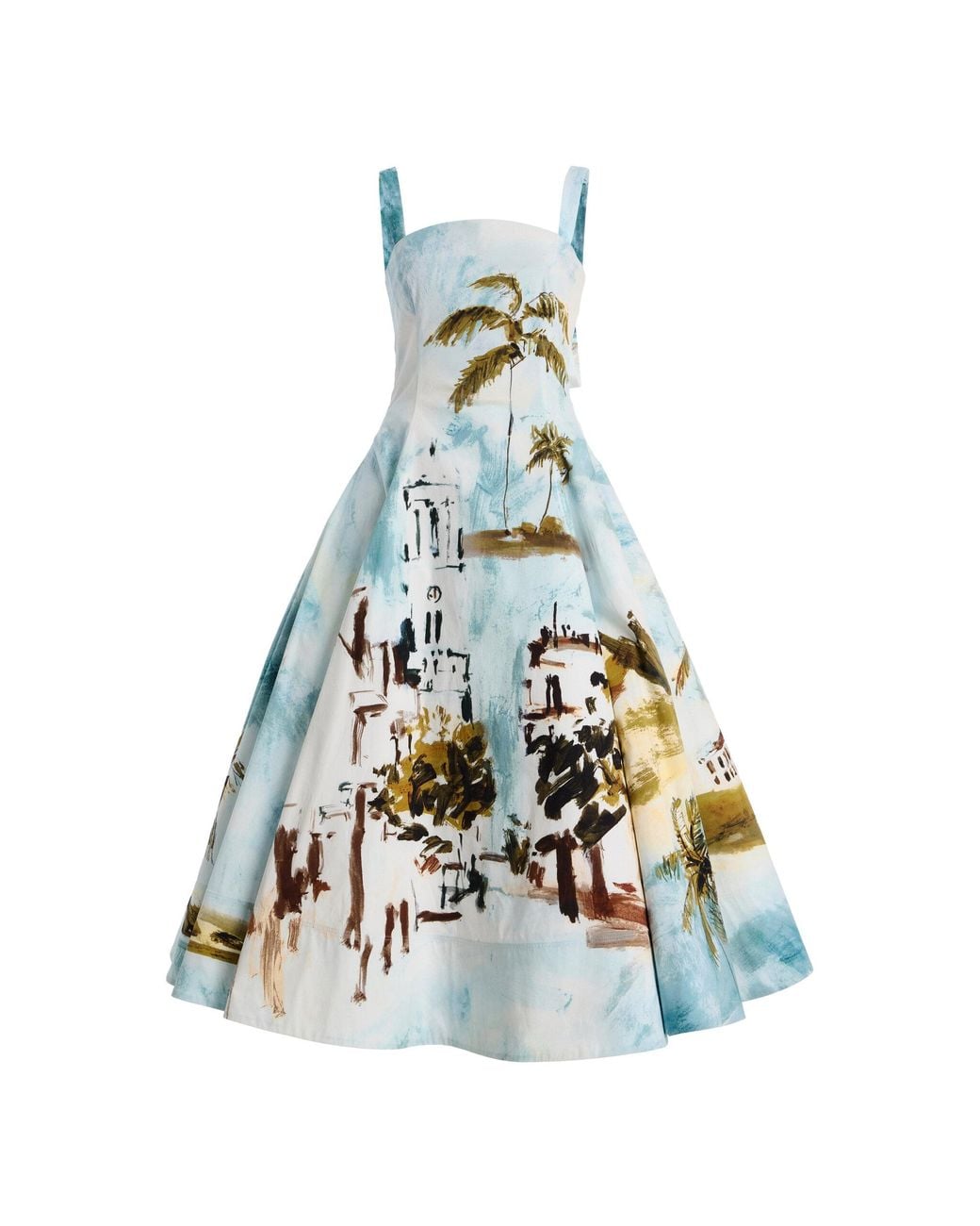 Oscar de la Renta White Printed Stretch Cotton-Poplin Midi Dress