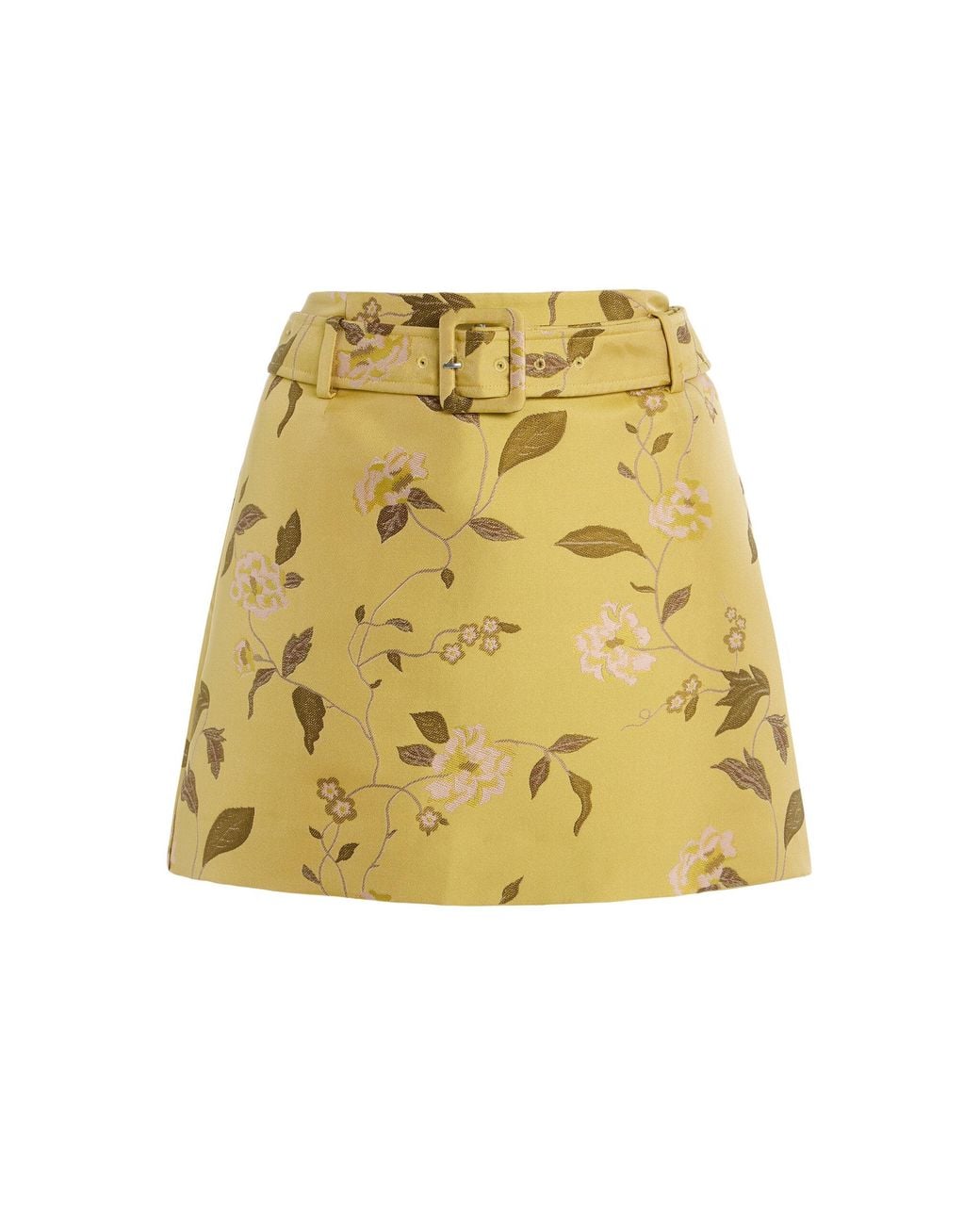 Staud Yellow Reese Belted Floral Jacquard Mini Skirt