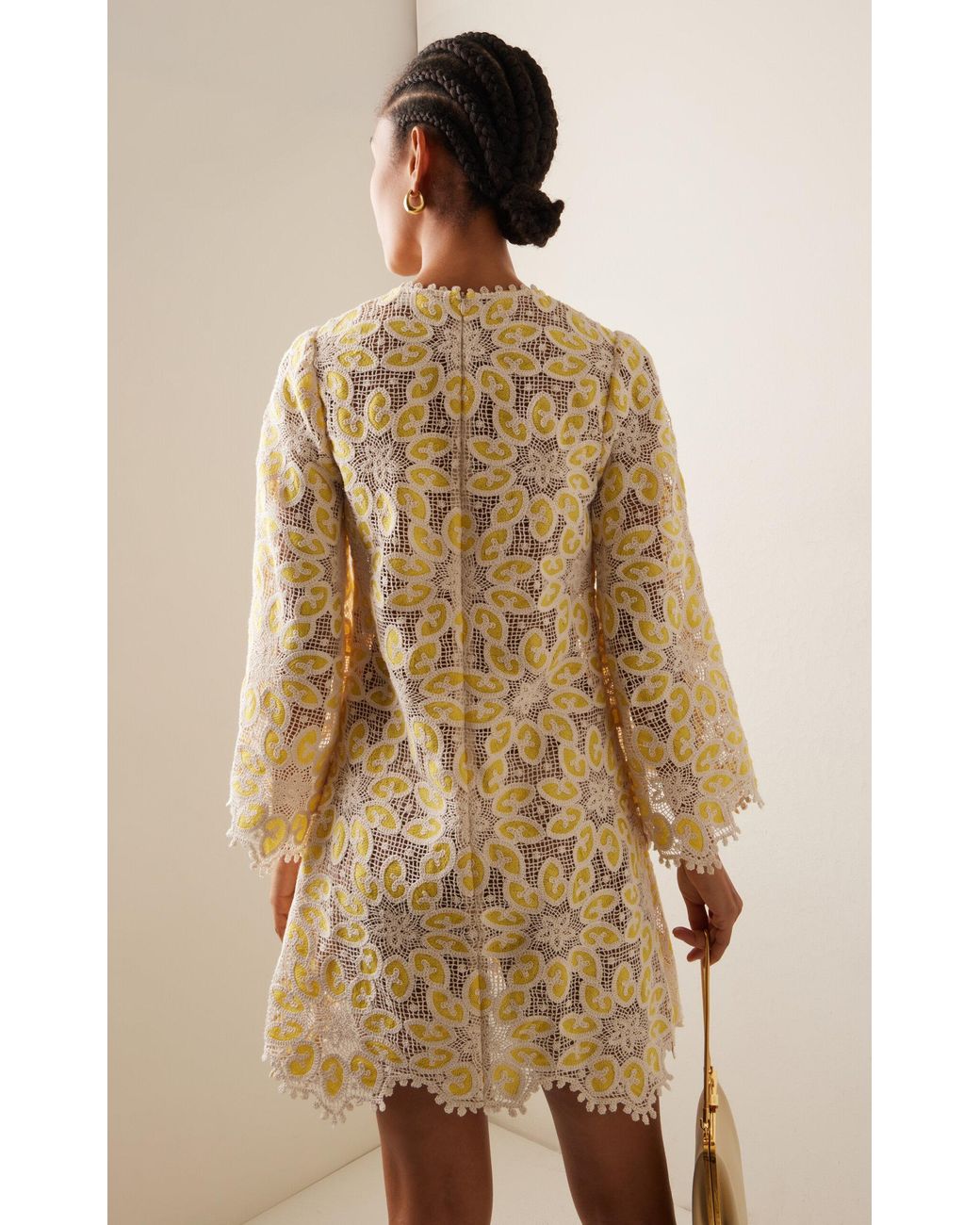 Zimmermann Golden Woven Lace Mini Dress in Natural | Lyst