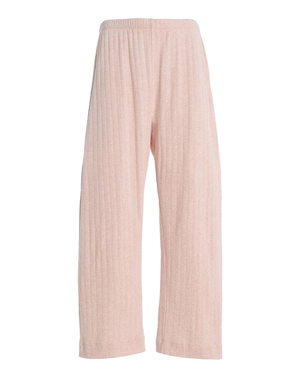 Leset Pink Pointelle-Knit Cotton Crop Wide-Leg Pants