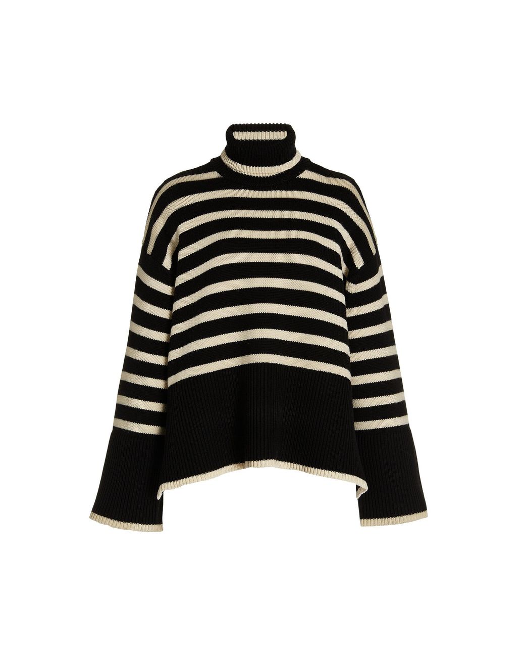 TotÃªme Striped Wool-cotton Turtleneck Sweater in Black | Lyst