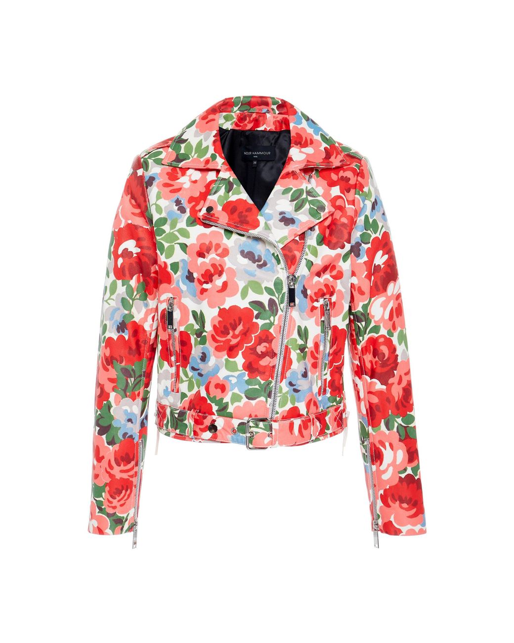 Nour Hammour Leather Daphne Print Lambskin Jacket in Floral (Red) | Lyst