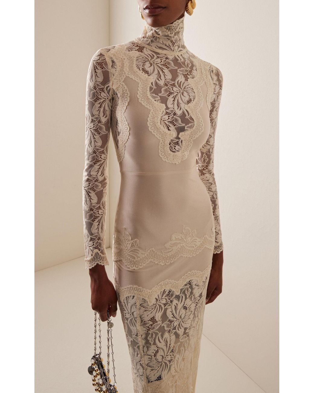 Rabanne Lace-paneled Satin Maxi Dress in Natural | Lyst Canada