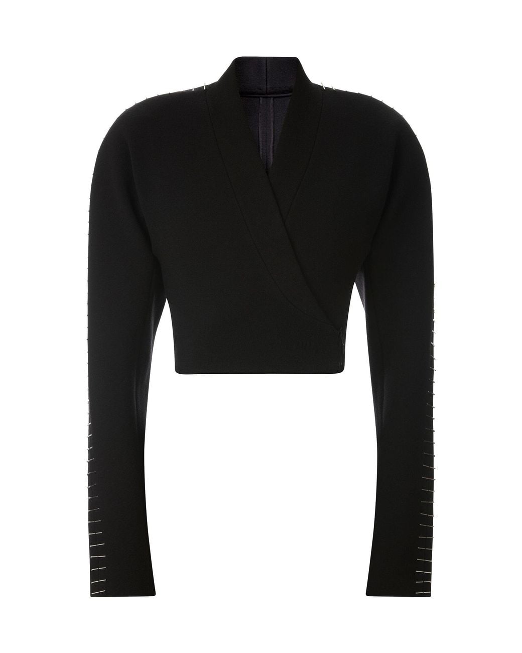 Alaïa Black Pin-detailed Wool-blend Cropped Wrap Jacket