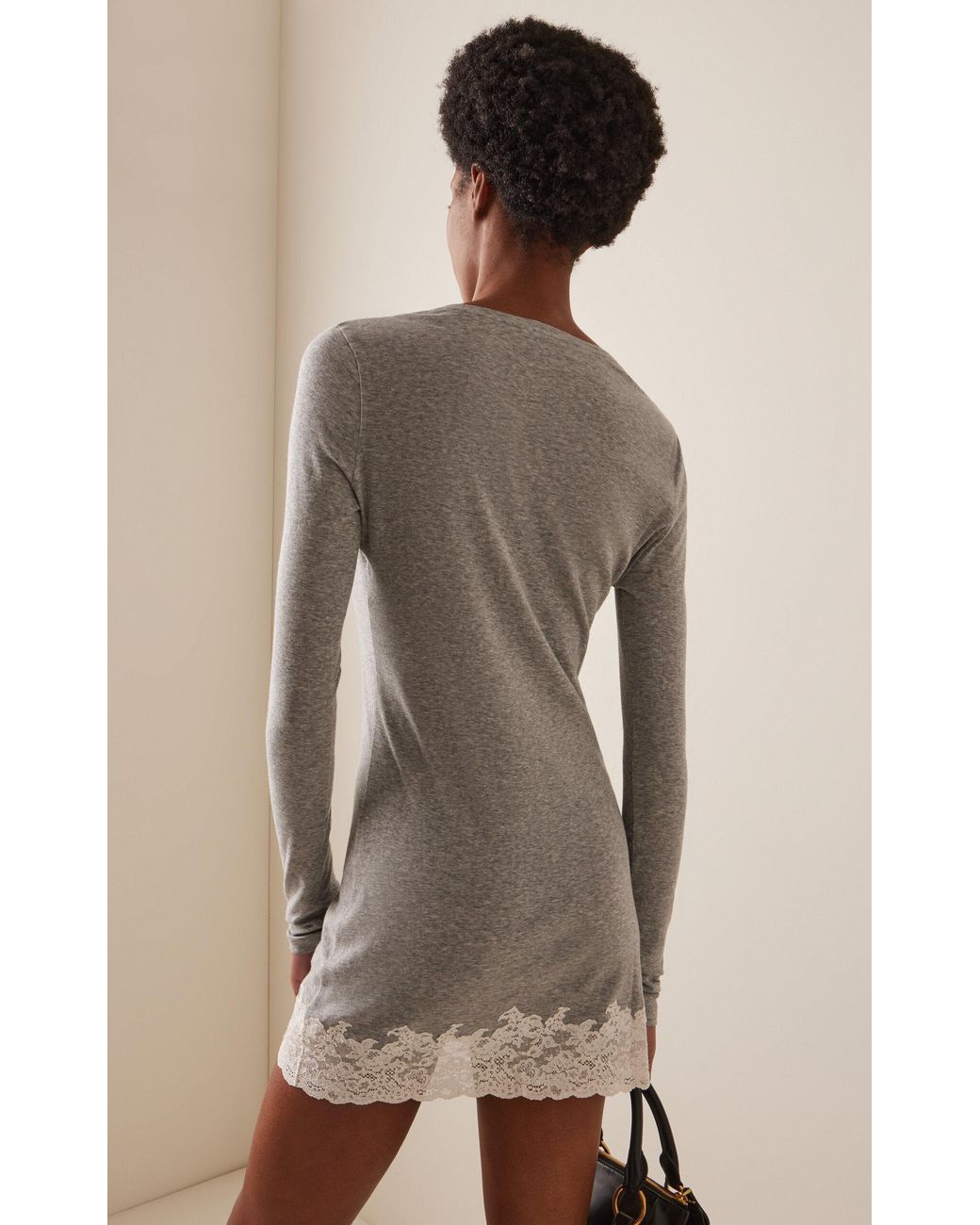 Miu Miu Long Sleeve Mini Dress in Gray | Lyst
