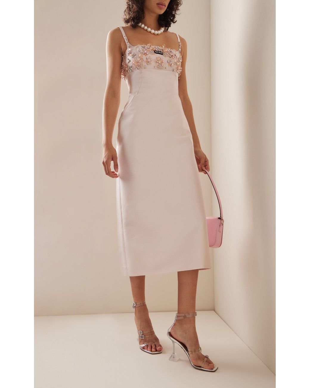 Miu Miu Embroidered Wool silk Midi Dress in White Lyst