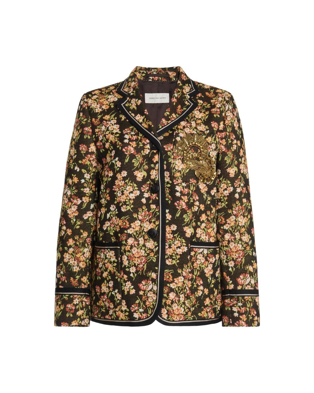 Dries Van Noten Brown Brea Embroidered Cotton-Blend Blazer