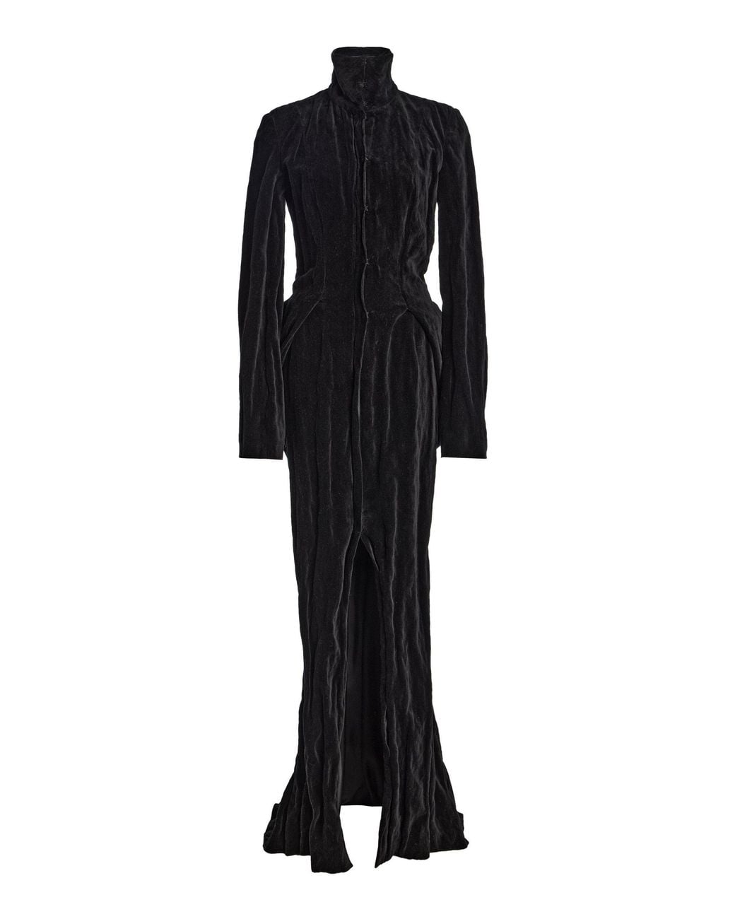 Colleen Allen Black Tailored Velvet Bustle Maxi Dress