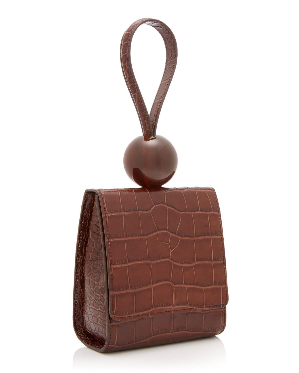 BY FAR Ball Croc effect Leather Top Handle Bag in Brown Lyst