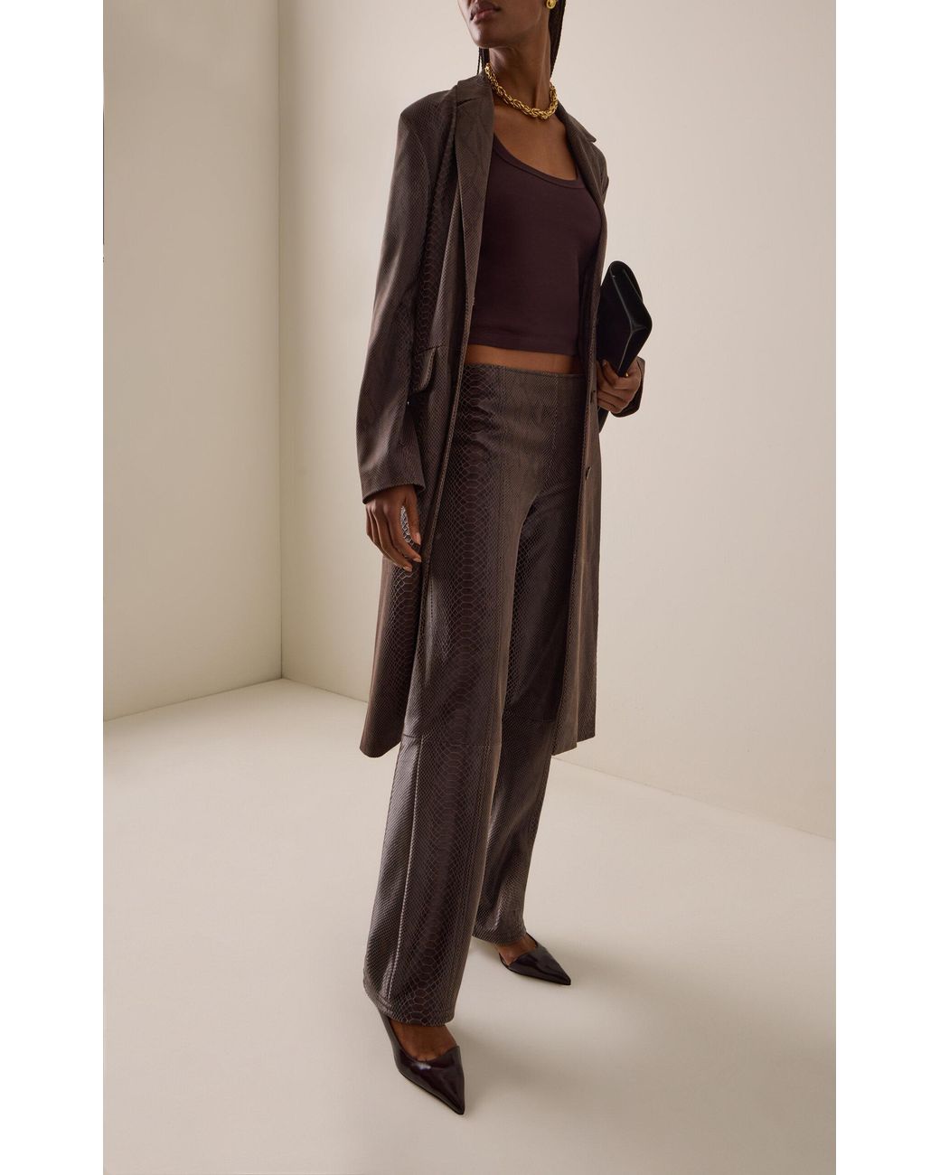 Paris Georgia Brown Classic Python-embossed Leather Jacket
