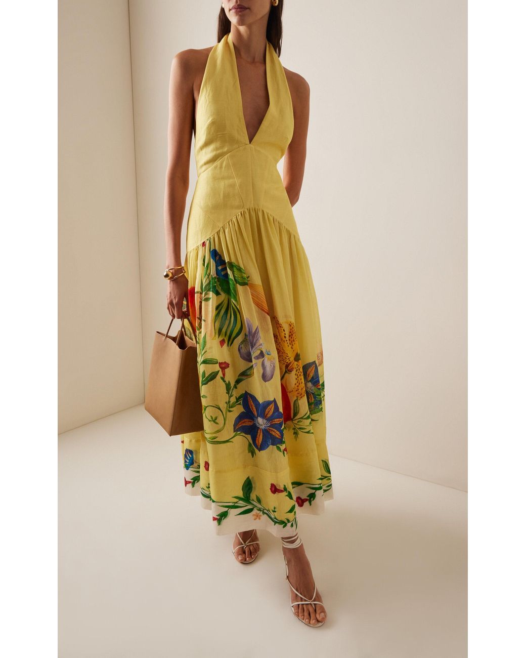 ALMAIS Dahlia Linen-blend Halter Gown in Yellow | Lyst