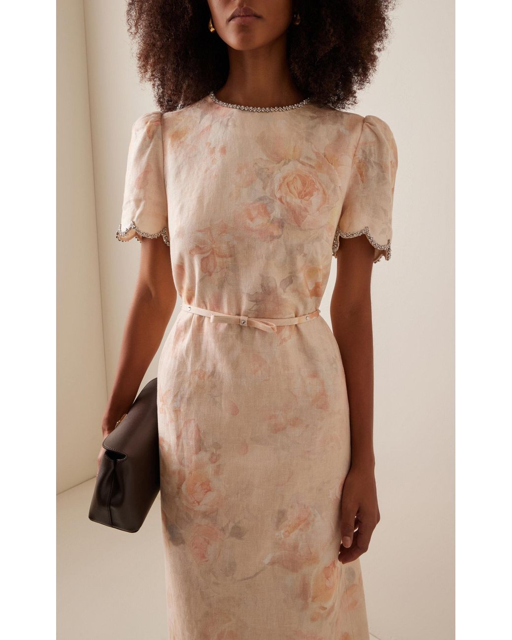chinese dress ladies Scalloped Lace Bodice Pleated Chiffon A Line Maxi Dress - Blush Pink main image 1
