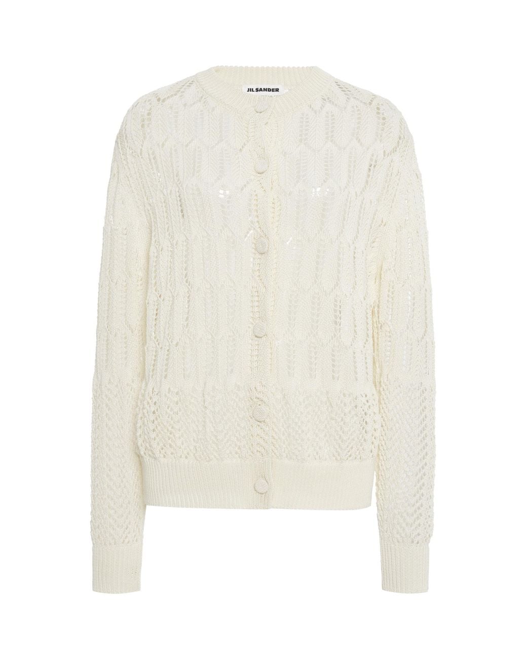 Jil Sander White Cotton Crochet Cardigan