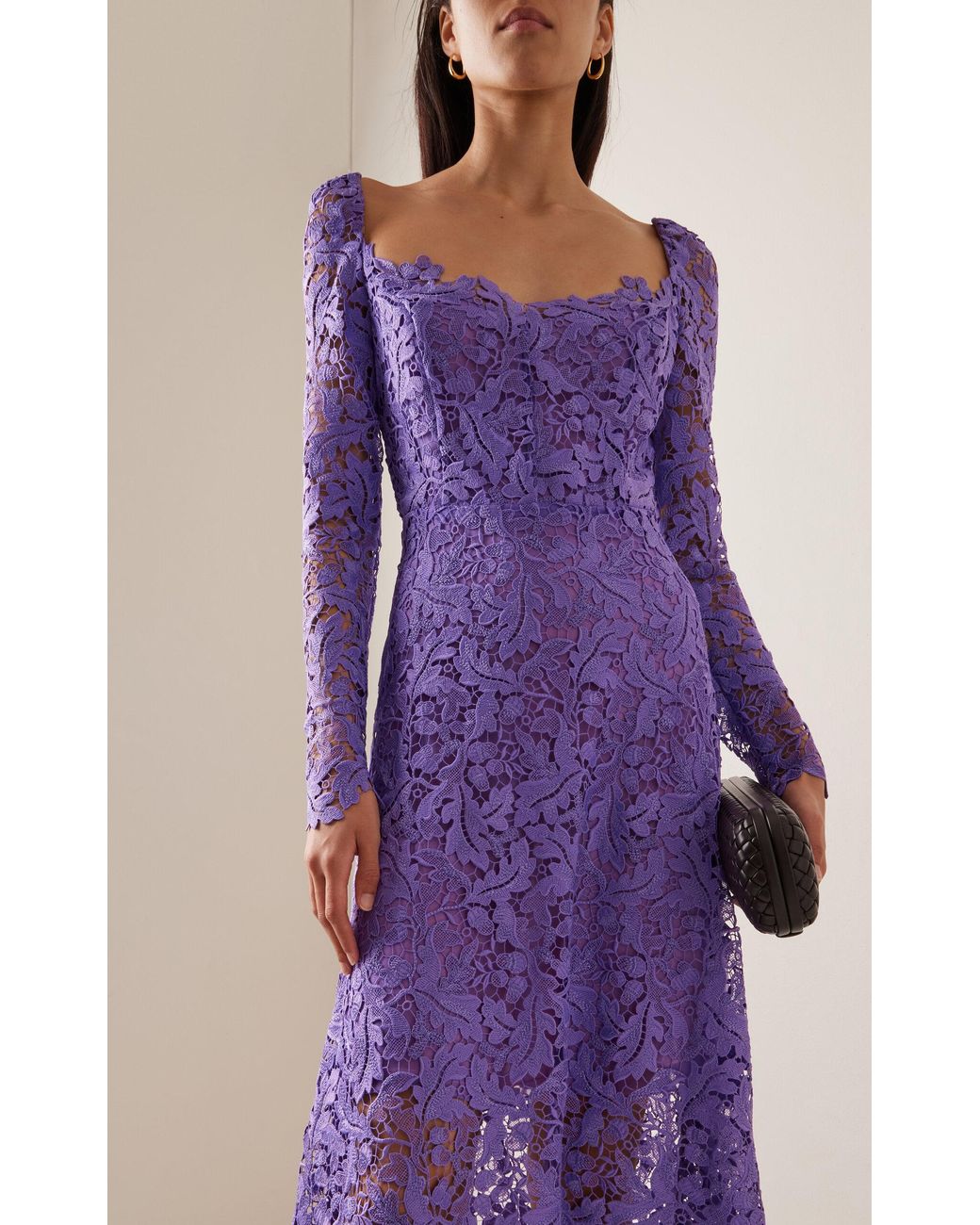 Oscar de la Renta Acorn Corseted Lace Midi Dress in Purple Lyst